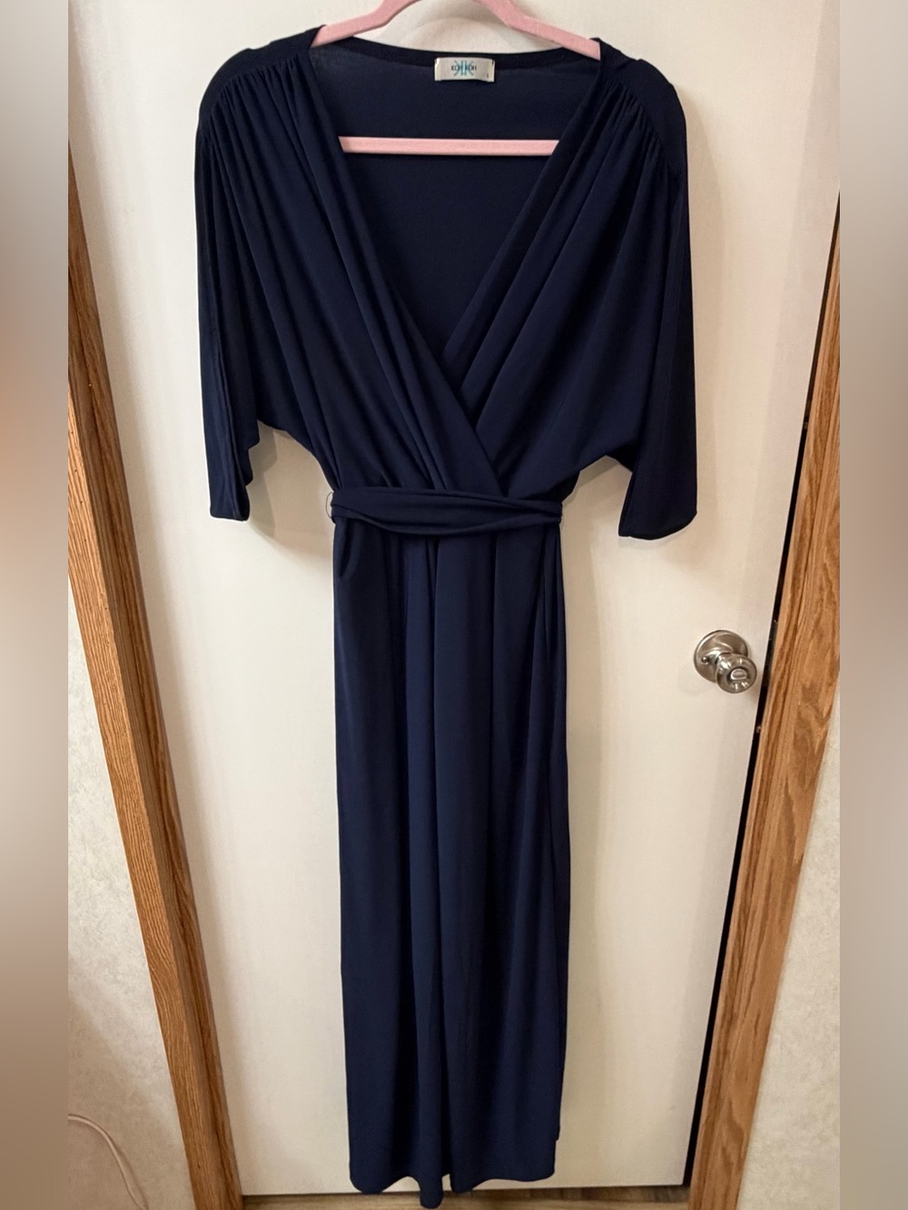 Classic Navy Wrap Maxi Dress with Waist Tie